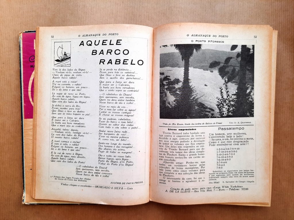 Almanaque do porto 1954 - artigo sobre barcos rabelos